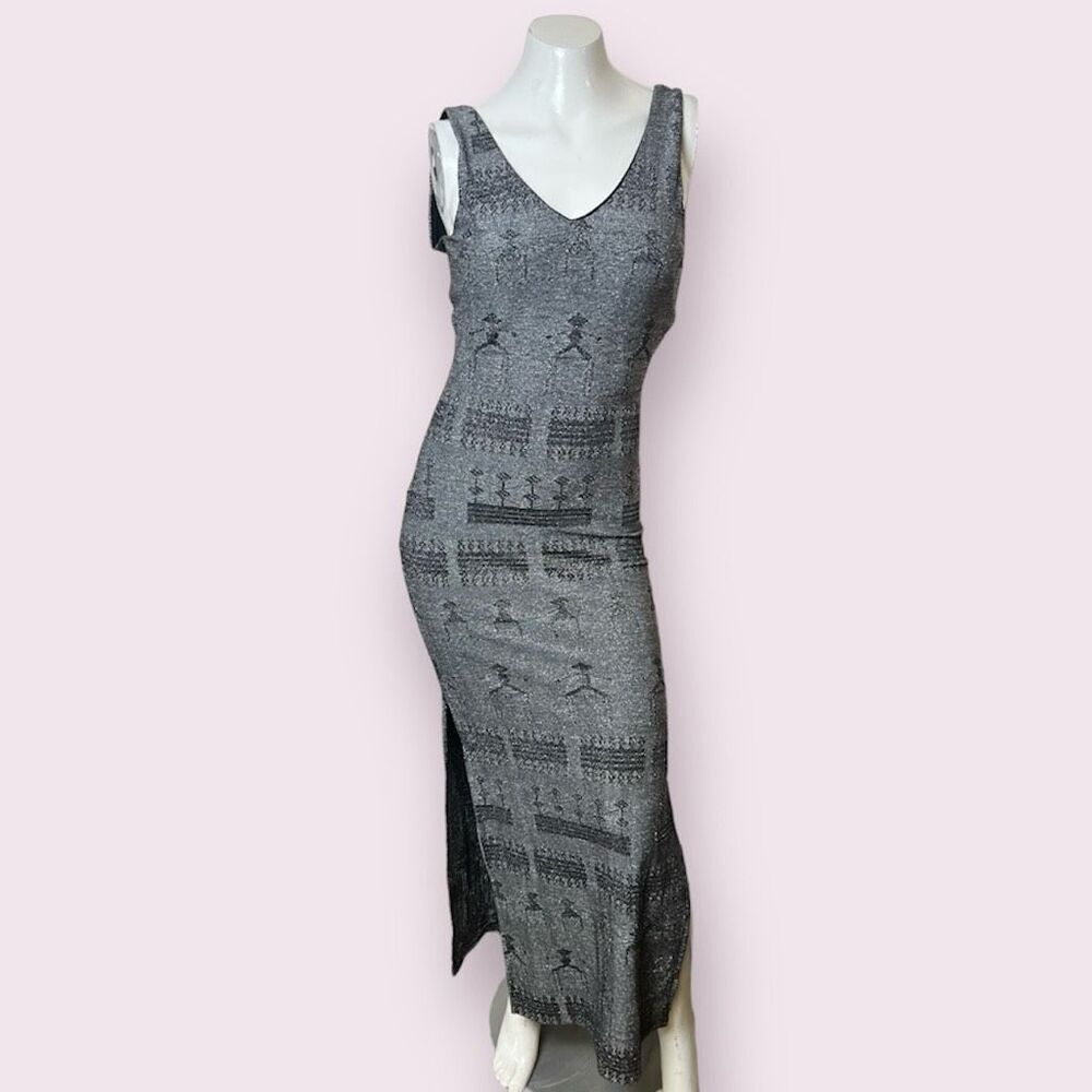 San Joy U.S.A Sleeveless Tied Back Egyptian Design Size Medium Long Fitted Dress
